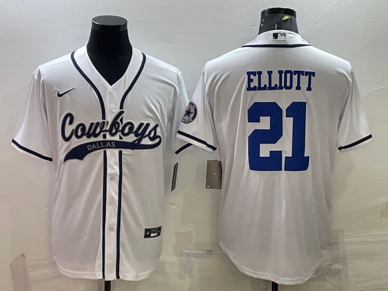 Men Dallas Cowboys 21 Elliott White 2022 Nike Co branded NFL Jerseys